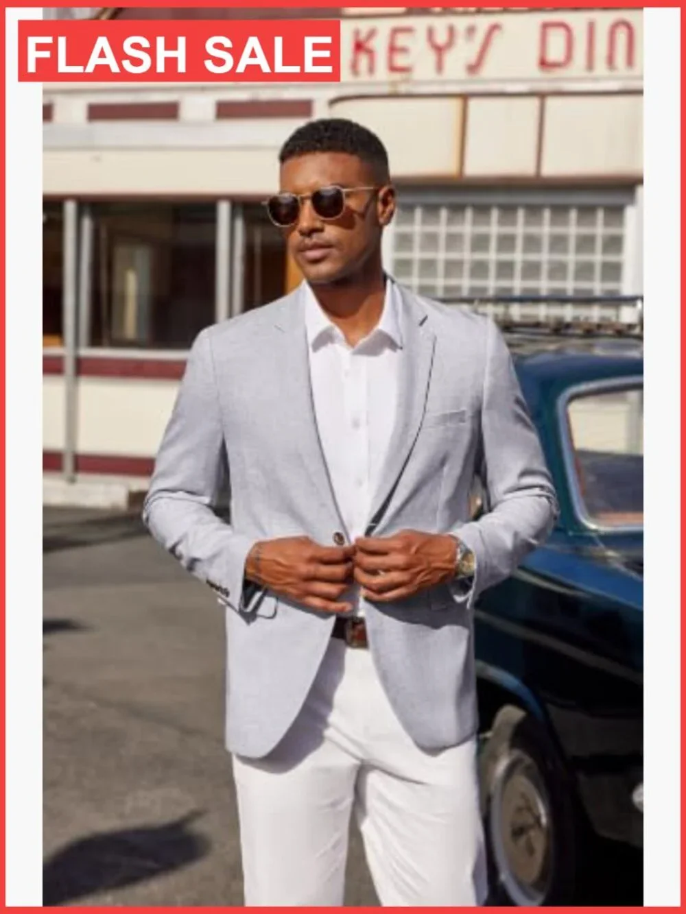 Men's Casual Linen Blend Blazer Lightweight Sport Coat Notch Lapel Two Button